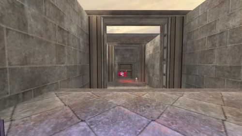 Unreal Tournament 99 First Person gameplay screenshot 9 of 10 - Map: CTF-BT-TrainingGrounds01-Jump.unr - Demo: d272a0d5-cc3c-40be-b51c-b99221c84e4a.dem - Gameplay match