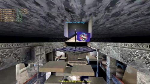 Unreal Tournament 99 First Person gameplay screenshot 6 of 10 - Map: CTF-BT-The_Room.unr - Demo: 75b8181d-bbbf-40ba-ad9e-99cac09bff6d.dem - Gameplay match