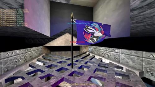 Unreal Tournament 99 First Person gameplay screenshot 7 of 10 - Map: CTF-BT-The_Room.unr - Demo: 75b8181d-bbbf-40ba-ad9e-99cac09bff6d.dem - Gameplay match